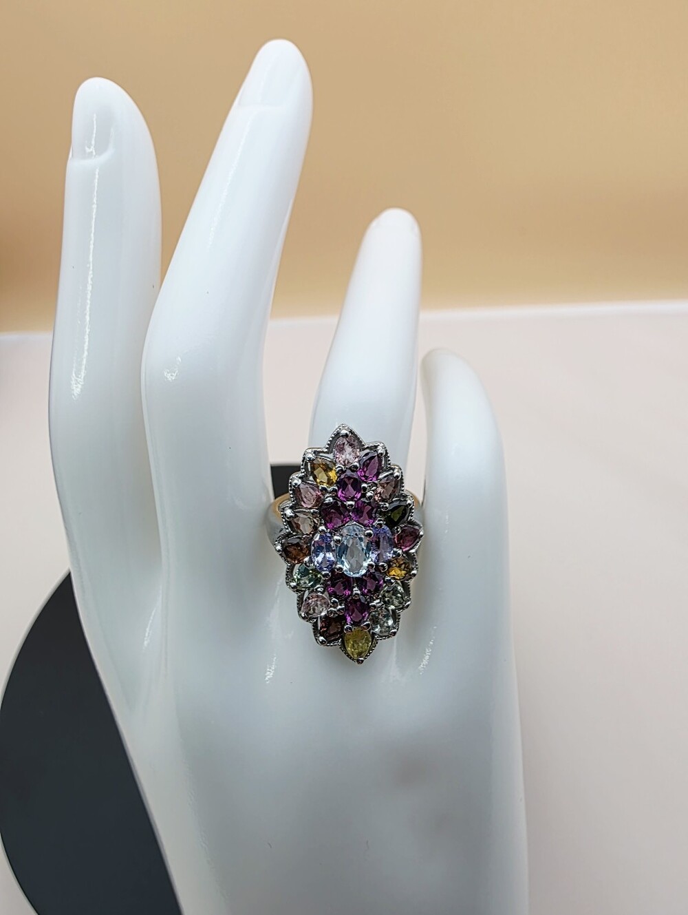 Multi Gemstone Cluster 14kWG over Sterling Silver Ring